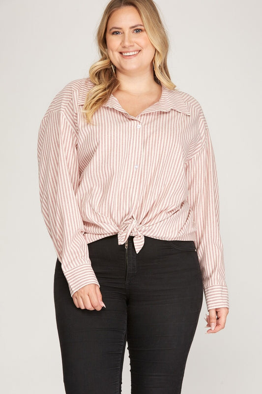Curvy Rose Stripe Button Down
