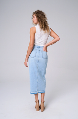 Front Slit Light Denim Midi