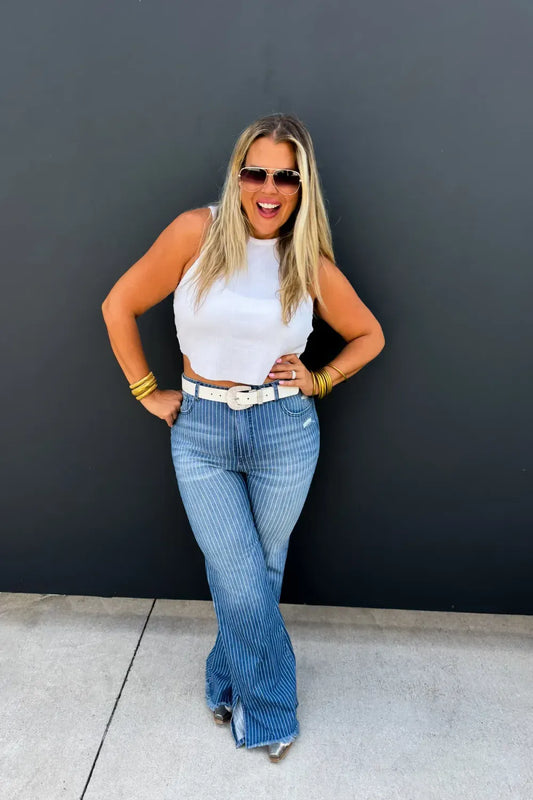 Curvy Take Sides Pinstripe Jeans