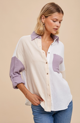 Colorblock Gauze Shirt