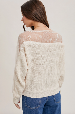 Ecru Boatneck Lace Trimmed pullover