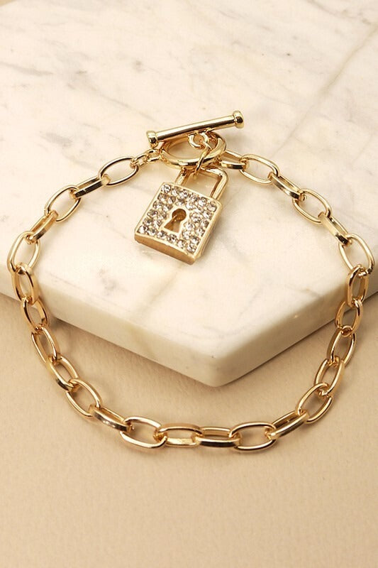 Rhinestone Lock Charm Bracelet
