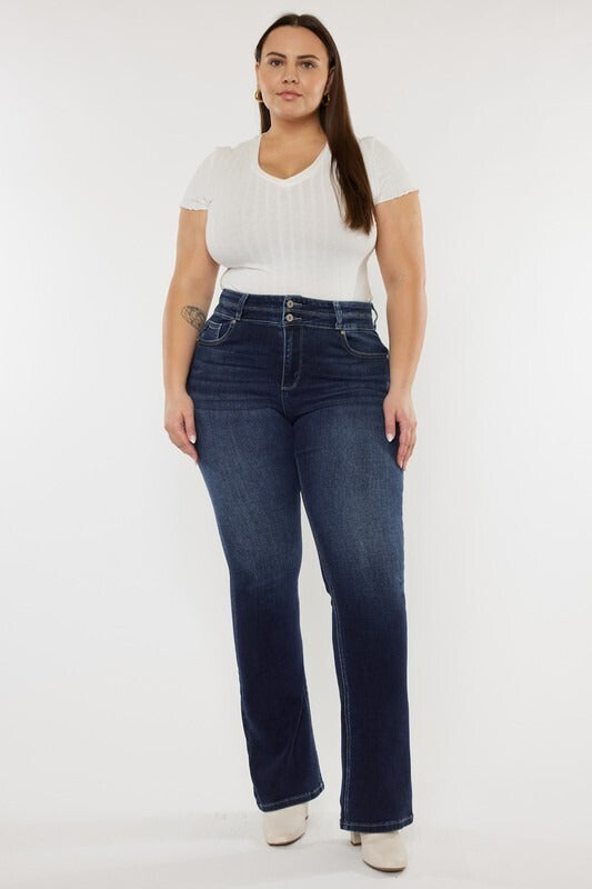 Curvy KC High Rise Double Button Skinny Bootcut
