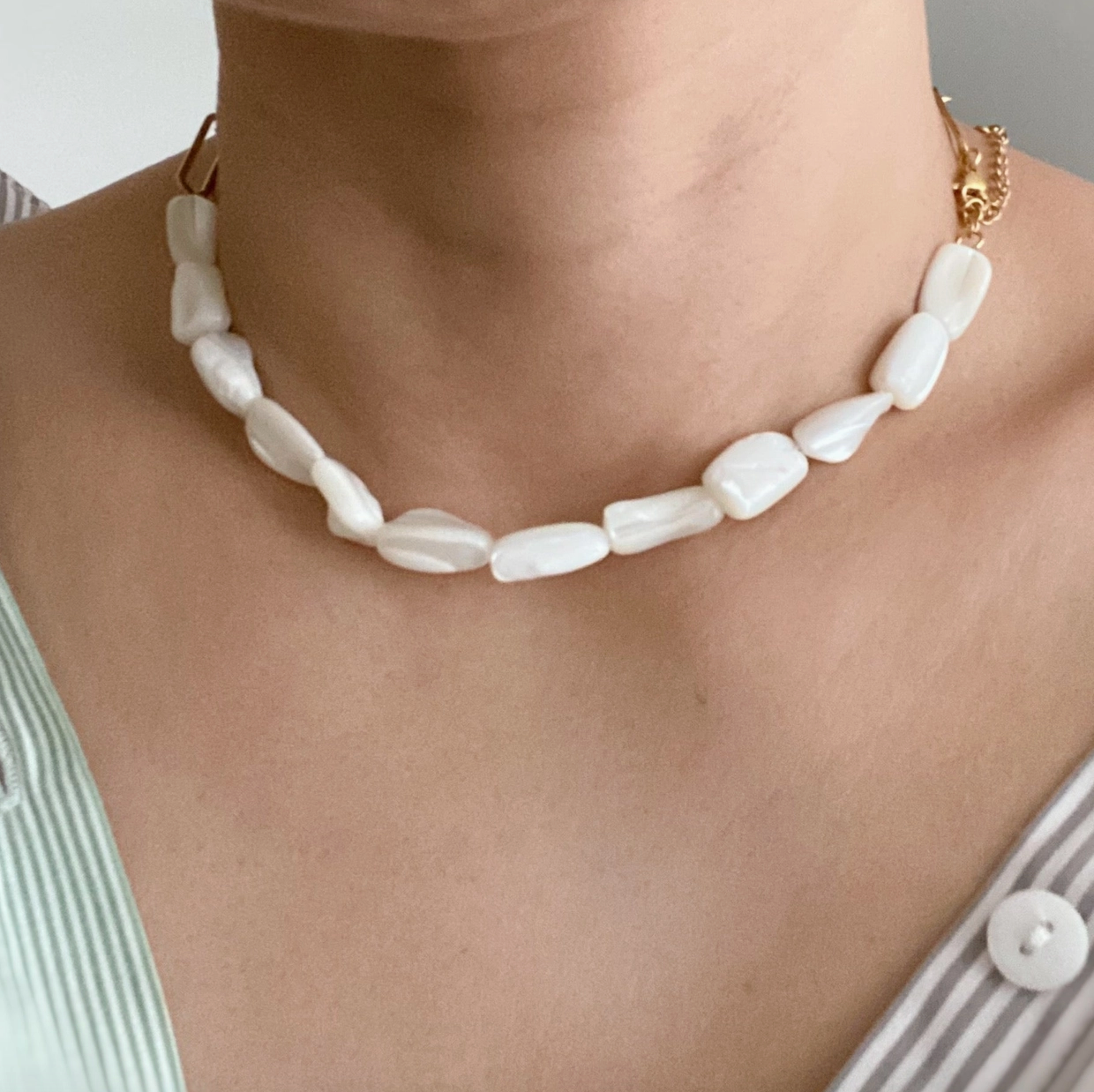 Gold Chain & Shell Pearl Necklace