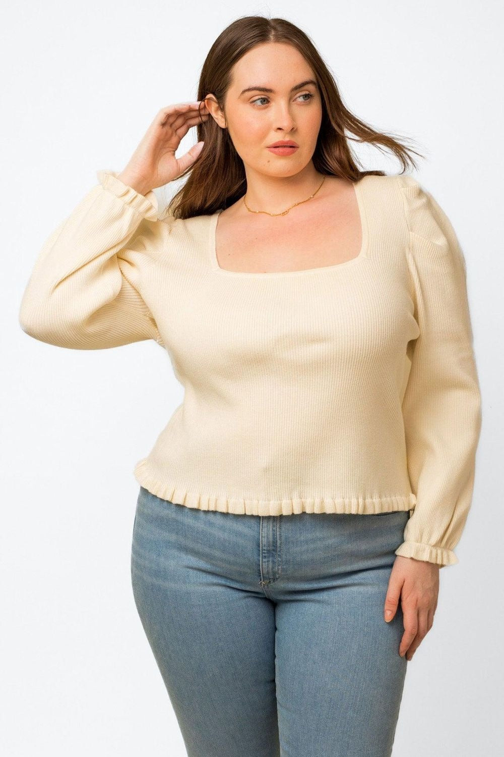 Curvy Cream Balloon Sleeve Sweater