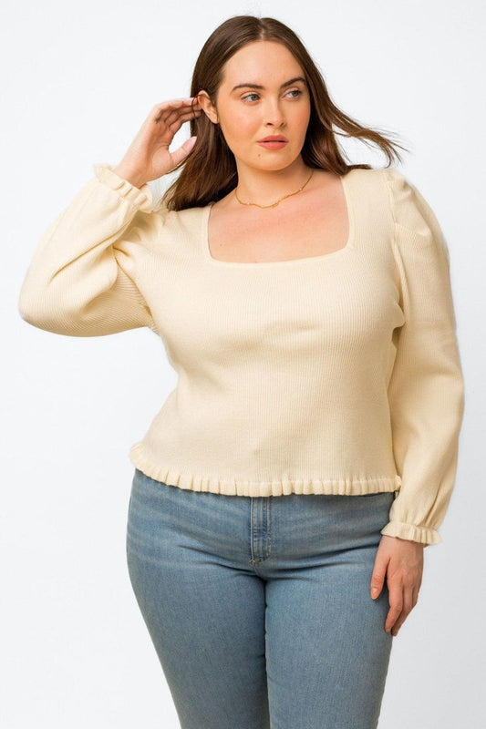 Curvy Cream Balloon Sleeve Sweater