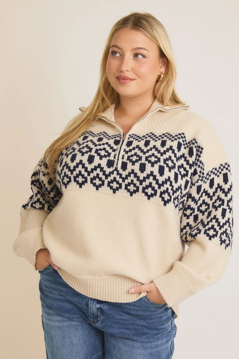 Curvy Half Zip Abstract Sweater