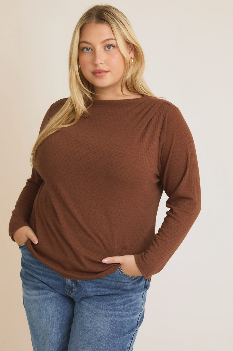 Curvy Brown Mock Neck