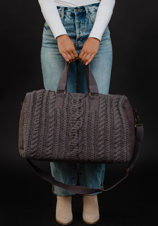 Gray Cable Knit Duffel