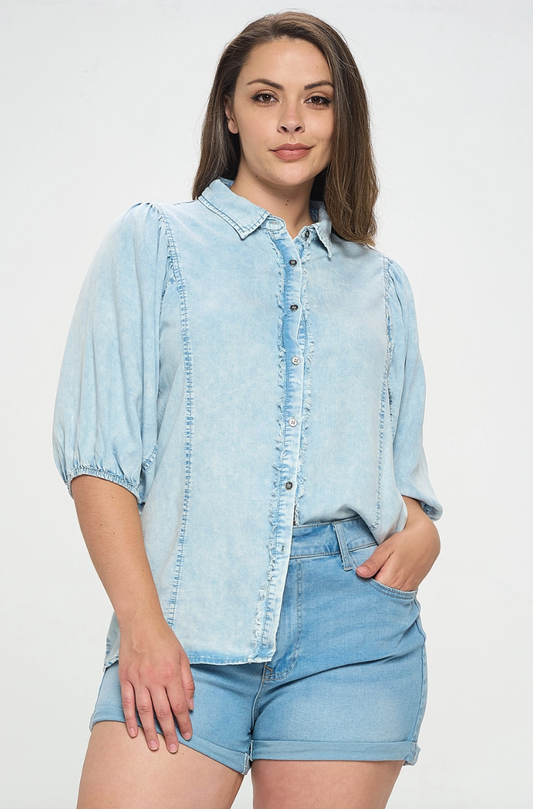 Curvy Denim Puff Sleeve