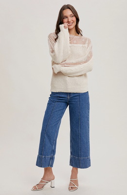Ecru Boatneck Lace Trimmed pullover