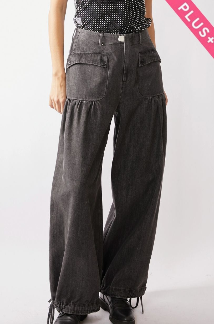 Curvy Black Balloon Denim Pants
