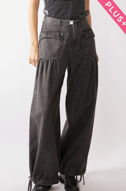 Curvy Black Balloon Denim Pants