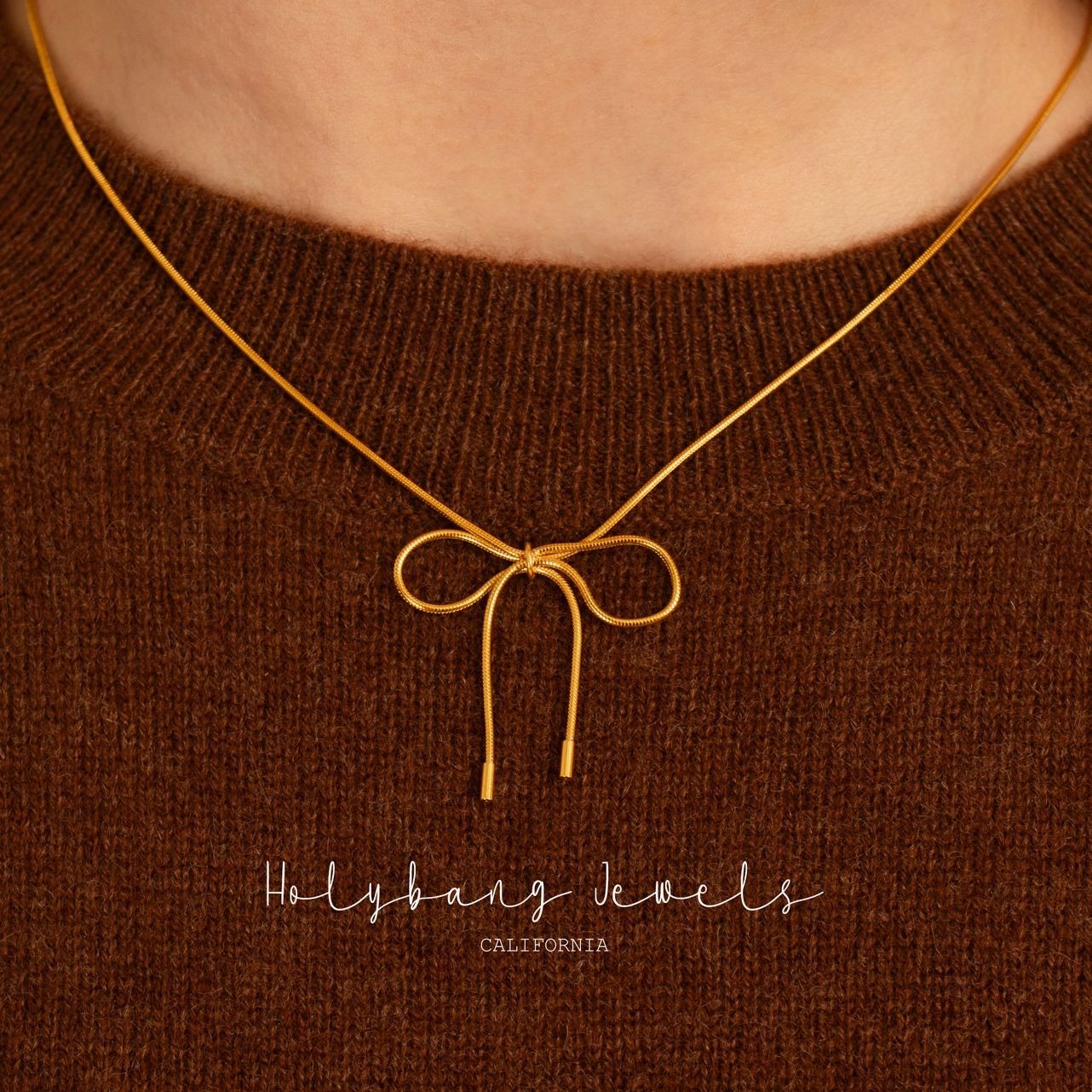 Rose Gold Bow Necklace 14"
