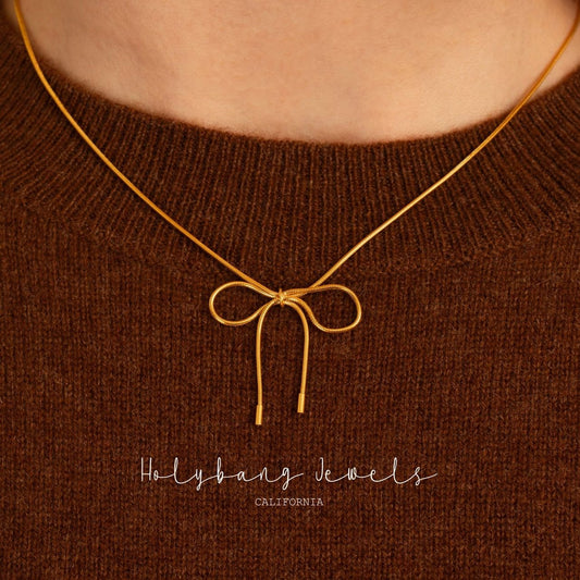 Rose Gold Bow Necklace 14"