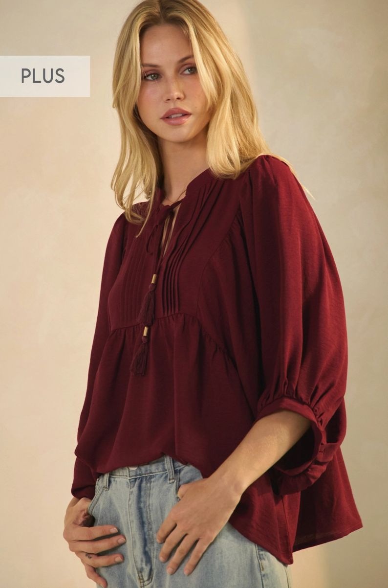Curvy Burgundy Tie Front Blousse