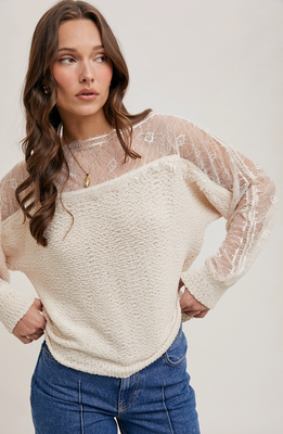 Ecru Boatneck Lace Trimmed pullover