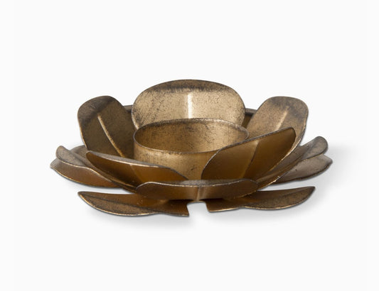 Flower Tea Light Antique Gold