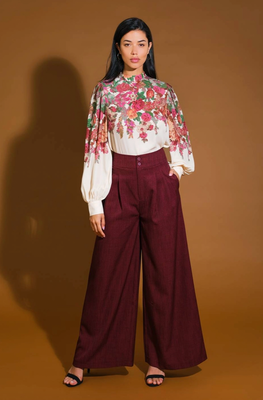 Burgundy Wide Leg Pants
