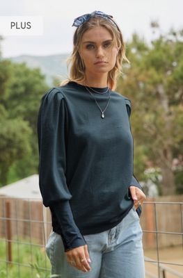 Curvy Washed Indigo Thermal Puff Sleeve