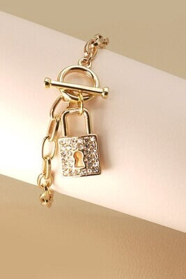 Rhinestone Lock Charm Bracelet