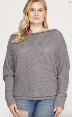CURVY Grey Thermal Exposed Seam Top