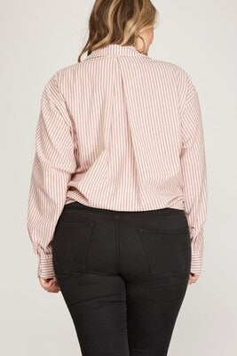 Curvy Rose Stripe Button Down