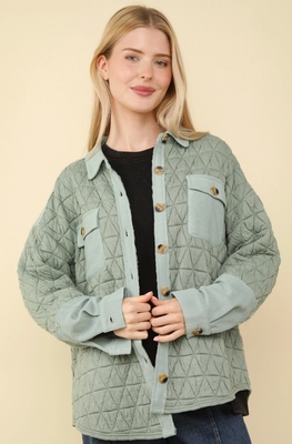 Curvy Sage Quilted Shacket