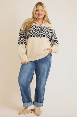 Curvy Half Zip Abstract Sweater