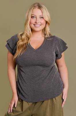 Curvy Char Ribbed Flutter Sleeve