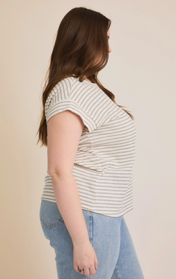 Curvy Terry Cream\Grey Stripe Top