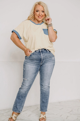 Curvy Colorblock Pocket Tee