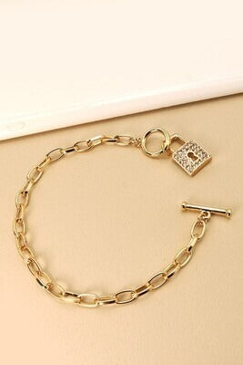 Rhinestone Lock Charm Bracelet