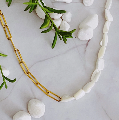 Gold Chain & Shell Pearl Necklace