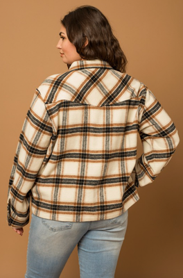 Curvy Plaid Shacket Cream & Brown