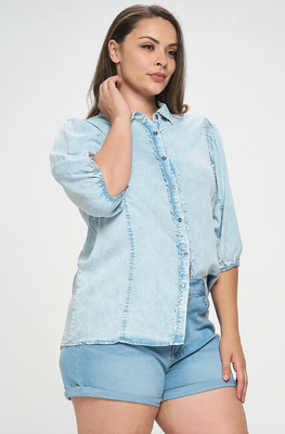 Curvy Denim Puff Sleeve