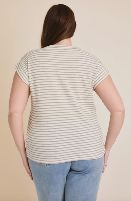 Curvy Terry Cream\Grey Stripe Top