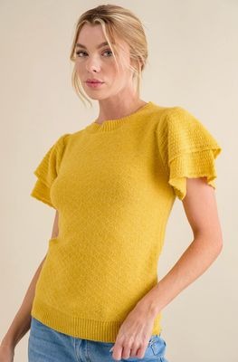 Curvy Mustard Flutter Sleeve Sweater