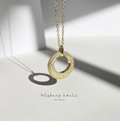 Gold Pave Halo Necklace 18"