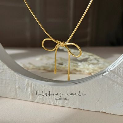 Rose Gold Bow Necklace 14"