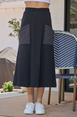 Curvy Black Quilted Pocket A Line Skirt