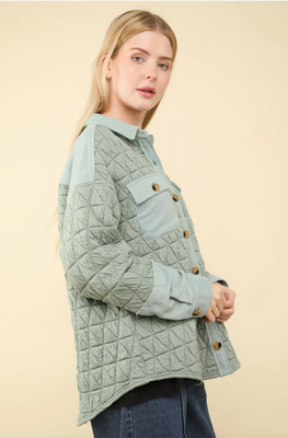 Curvy Sage Quilted Shacket