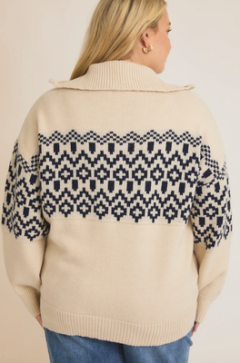 Curvy Half Zip Abstract Sweater