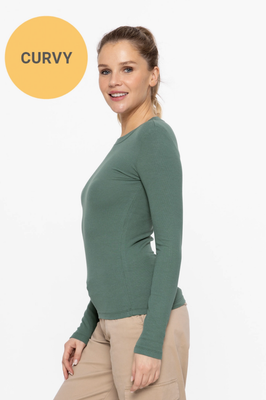 CURVY Dark Basil Long Sleeved Top