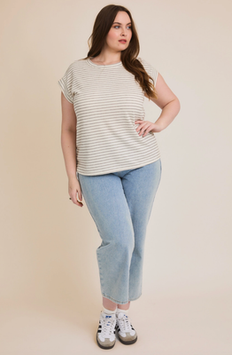 Curvy Terry Cream\Grey Stripe Top