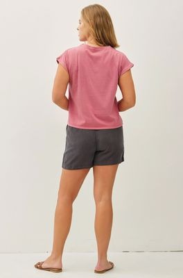 Curvy Rose Capped T Shirt