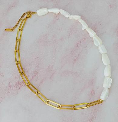 Gold Chain & Shell Pearl Necklace