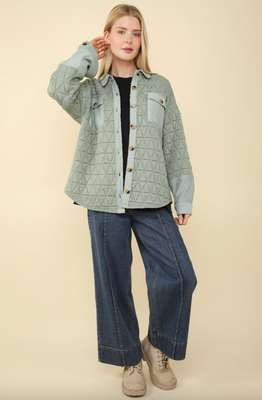 Curvy Sage Quilted Shacket