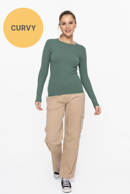 CURVY Dark Basil Long Sleeved Top