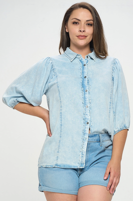 Curvy Denim Puff Sleeve